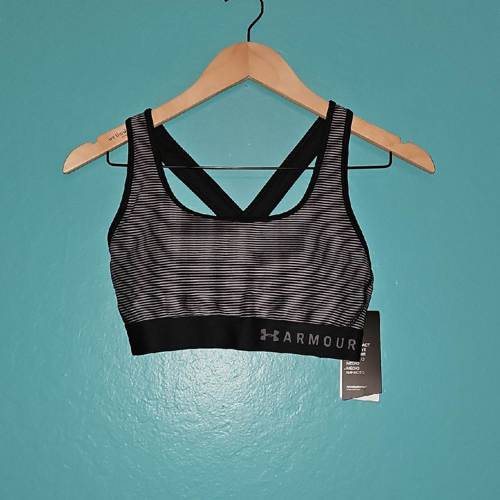 Under Armour Black and Gray Striped Sports Bra